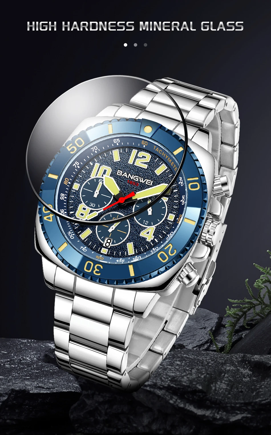 LIGE Brand BANGWEI Quartz Man Watch Digital Dial Fashion Business Luxury Auto Date Waterproof Luminous Stainless Casual Watches