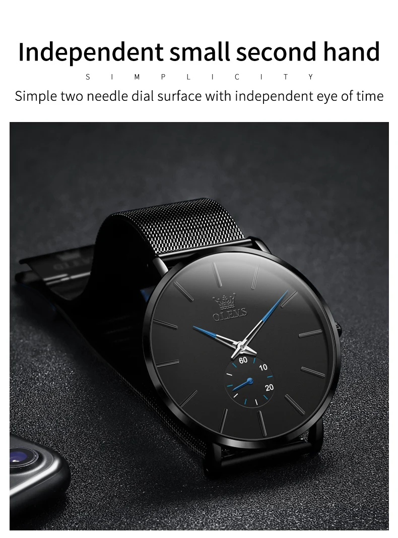 OLEVS 9954 Fashion Men's Watches Minimalism Ultrathin Original Quartz Wristwatch Waterproof Watch for Man Luminous Casual Mesh