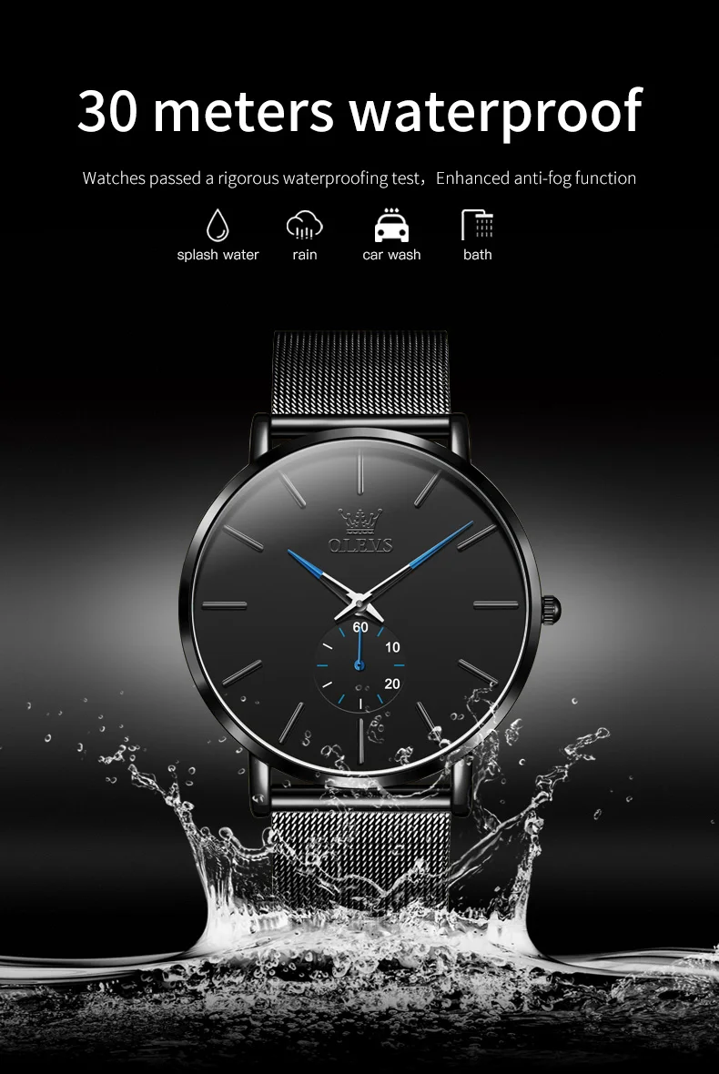 OLEVS 9954 Fashion Men's Watches Minimalism Ultrathin Original Quartz Wristwatch Waterproof Watch for Man Luminous Casual Mesh