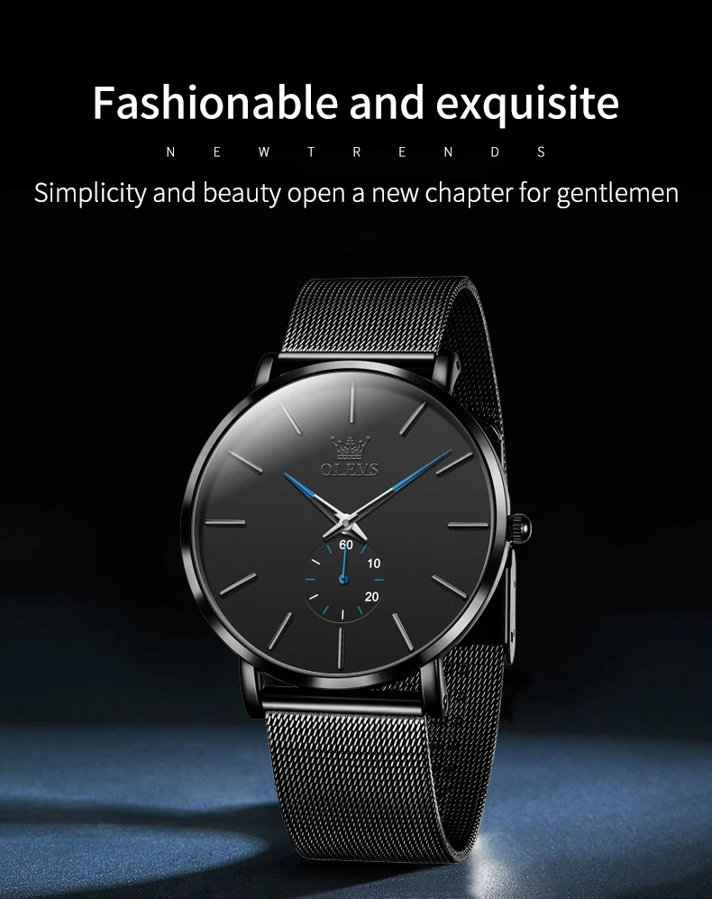 OLEVS 9954 Fashion Men's Watches Minimalism Ultrathin Original Quartz Wristwatch Waterproof Watch for Man Luminous Casual Mesh