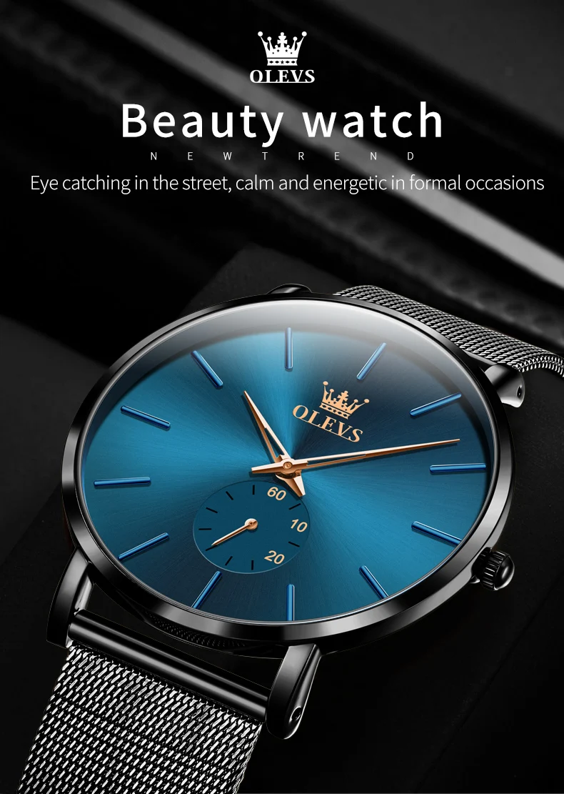 OLEVS 9954 Fashion Men's Watches Minimalism Ultrathin Original Quartz Wristwatch Waterproof Watch for Man Luminous Casual Mesh