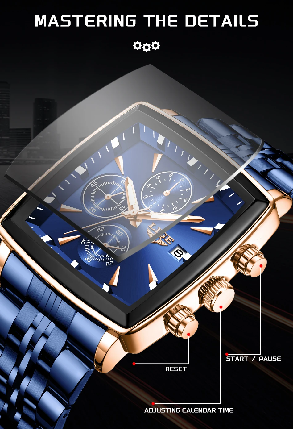 LIGE Top Brand Luxury Mens Watches Fashion Military Square Chronograph Quartz Wristwatches For Men Sports Waterproof Watch Men