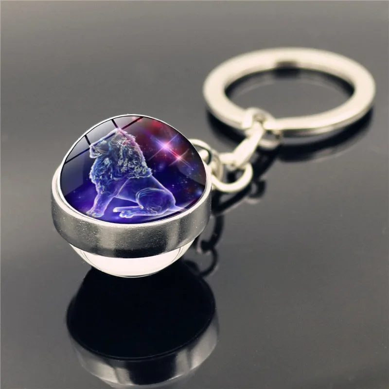 Glowing 12 Constellation Keychain Luminous Glass Ball Pendant Zodiac Key Rings Jewelry Birthday Gift Scorpio Leo Libra Keyrings