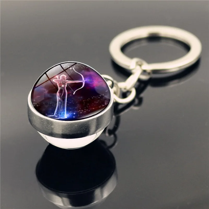 Glowing 12 Constellation Keychain Luminous Glass Ball Pendant Zodiac Key Rings Jewelry Birthday Gift Scorpio Leo Libra Keyrings