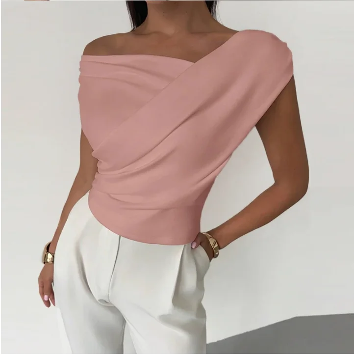 Fashion Simple Office Tops Female Slash Neck Sleeveless Blouse shirts For Women Elegant Summer Women Shirt White Black