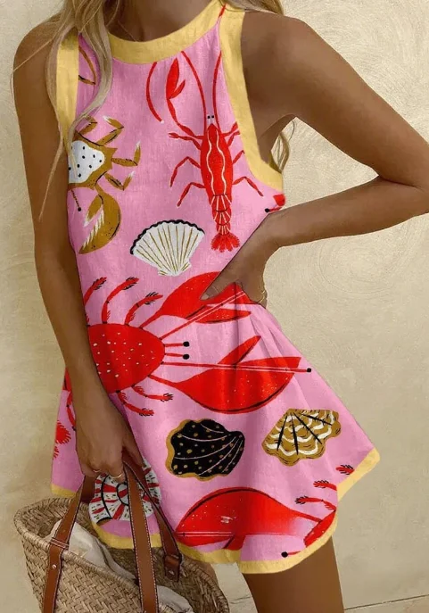 Vestidos Para Mujer Women's Printed Summer Dress Sleeveless Casual Tank Top O-Neck Beach Dresses Female High Quality Clothing