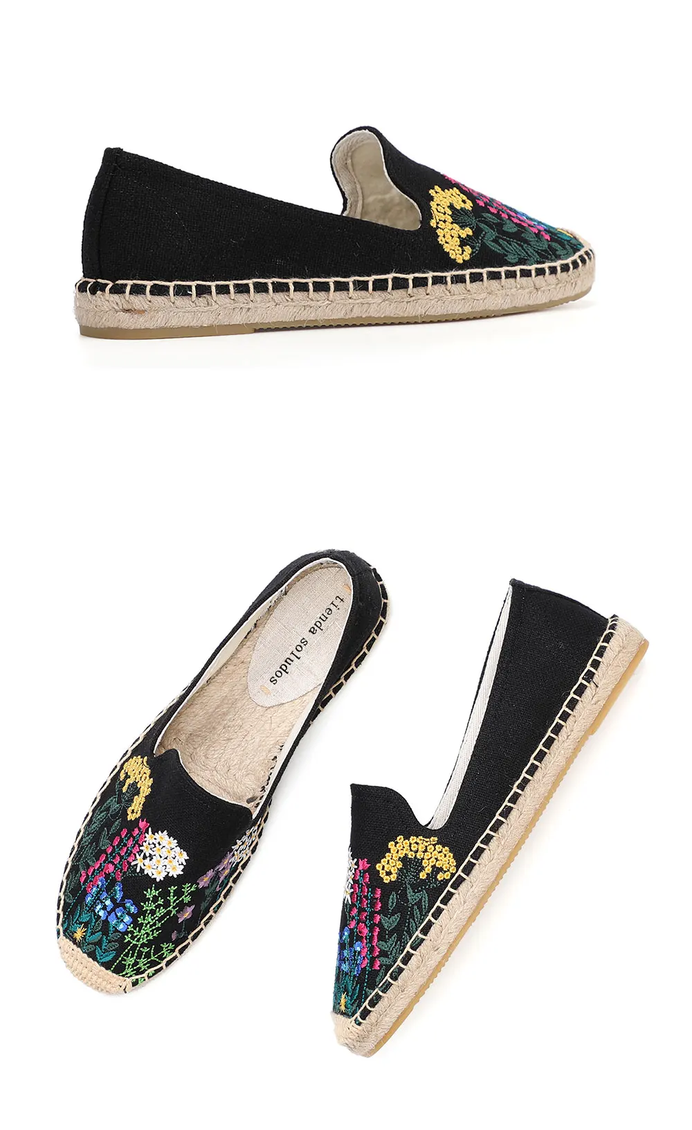 Espadrilles Women's Casual Flats Shoes with Embroidered Hemp Flat Platform, Round Toe Spring/Autumn Comfortable