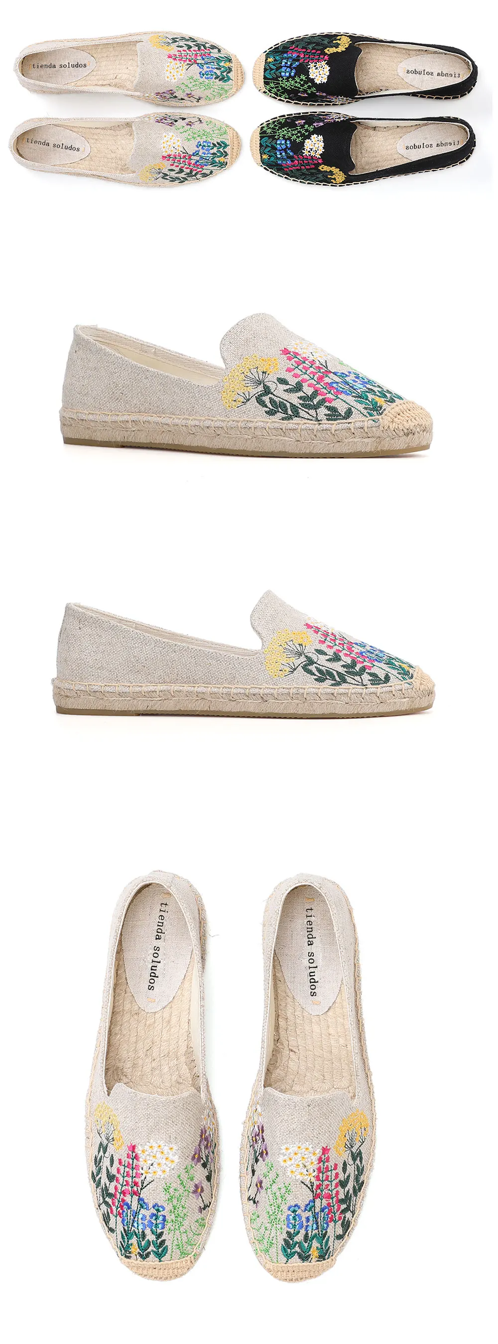 Espadrilles Women's Casual Flats Shoes with Embroidered Hemp Flat Platform, Round Toe Spring/Autumn Comfortable