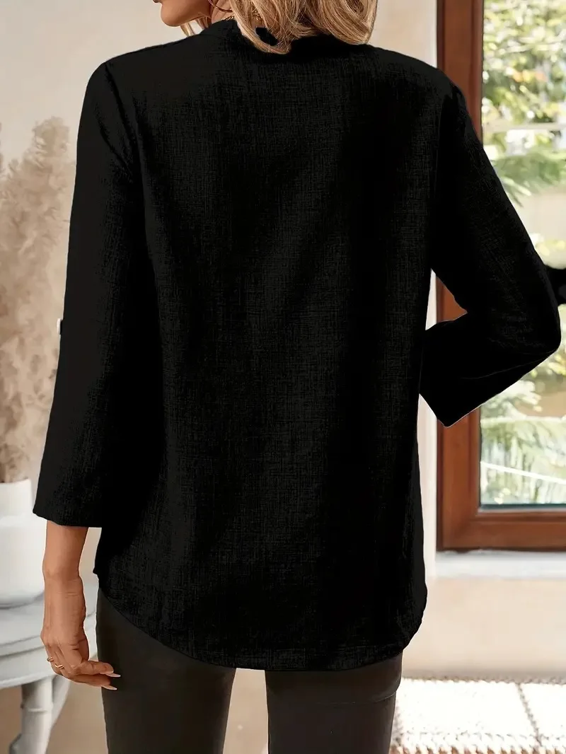 Solid Casual Loose Blouses For Women Fashion 2025 Autumn Vintage Women's Oversized Shirts And Blouses Elegant Youth Female Tops
