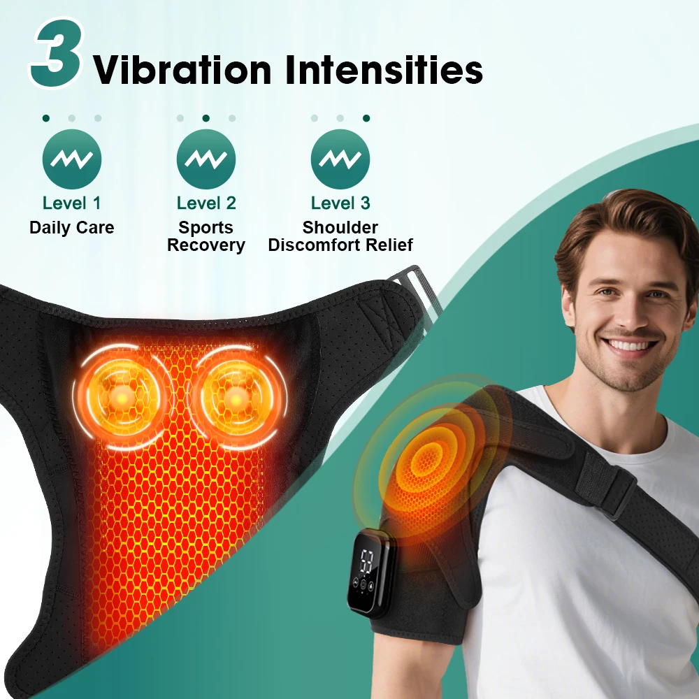 NEW Enlarge Electric Shouldert Heating Pad 3-Speed Vibration Muscle Relax Belt Thermal Massager Shoulder Neck Support Brace