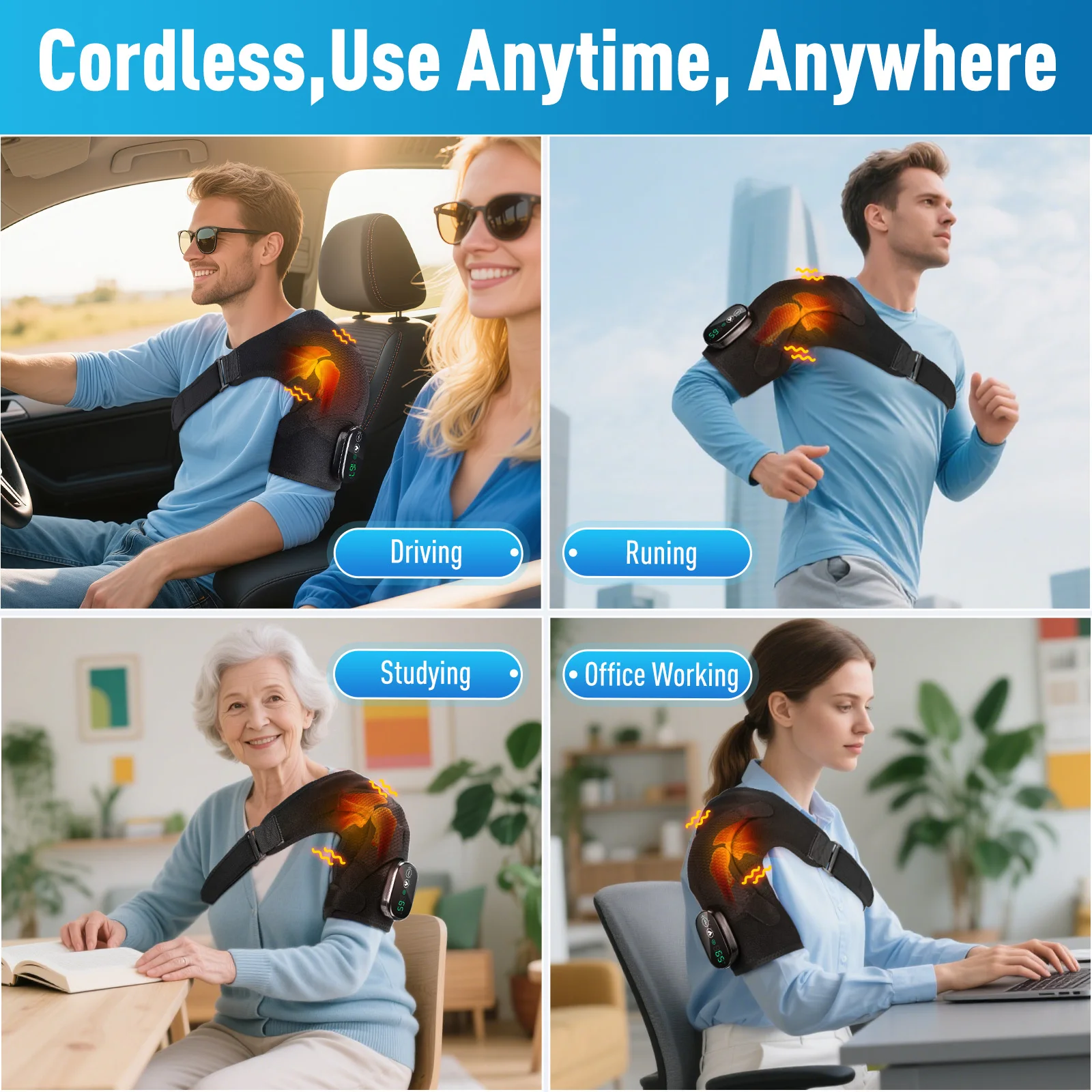NEW Enlarge Electric Shouldert Heating Pad 3-Speed Vibration Muscle Relax Belt Thermal Massager Shoulder Neck Support Brace