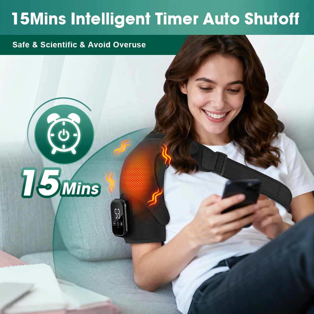 NEW Enlarge Electric Shouldert Heating Pad 3-Speed Vibration Muscle Relax Belt Thermal Massager Shoulder Neck Support Brace