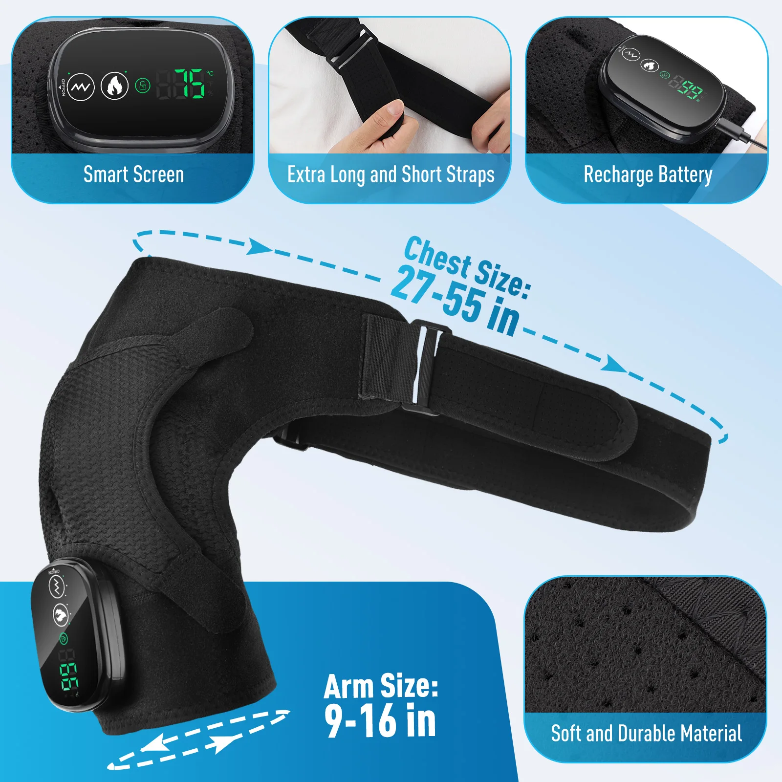NEW Enlarge Electric Shouldert Heating Pad 3-Speed Vibration Muscle Relax Belt Thermal Massager Shoulder Neck Support Brace