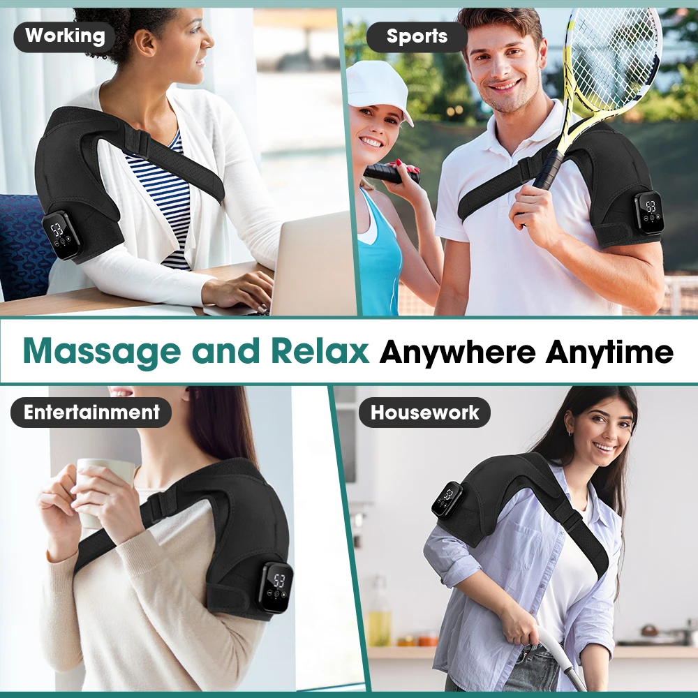 NEW Enlarge Electric Shouldert Heating Pad 3-Speed Vibration Muscle Relax Belt Thermal Massager Shoulder Neck Support Brace