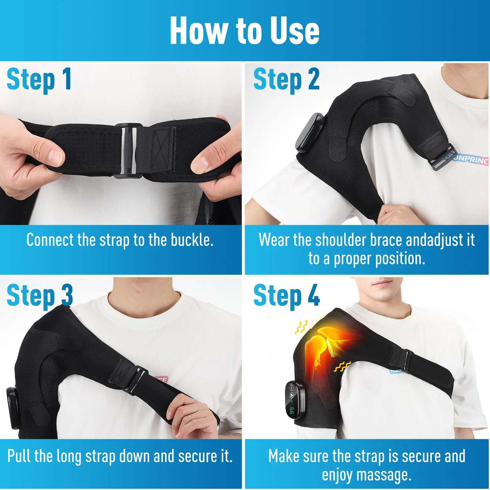 NEW Enlarge Electric Shouldert Heating Pad 3-Speed Vibration Muscle Relax Belt Thermal Massager Shoulder Neck Support Brace
