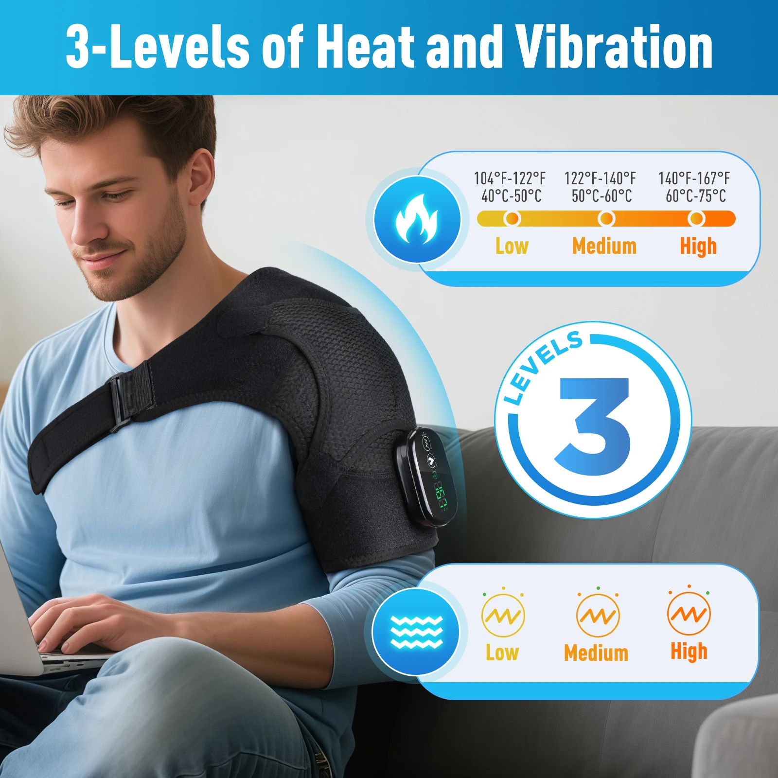 NEW Enlarge Electric Shouldert Heating Pad 3-Speed Vibration Muscle Relax Belt Thermal Massager Shoulder Neck Support Brace