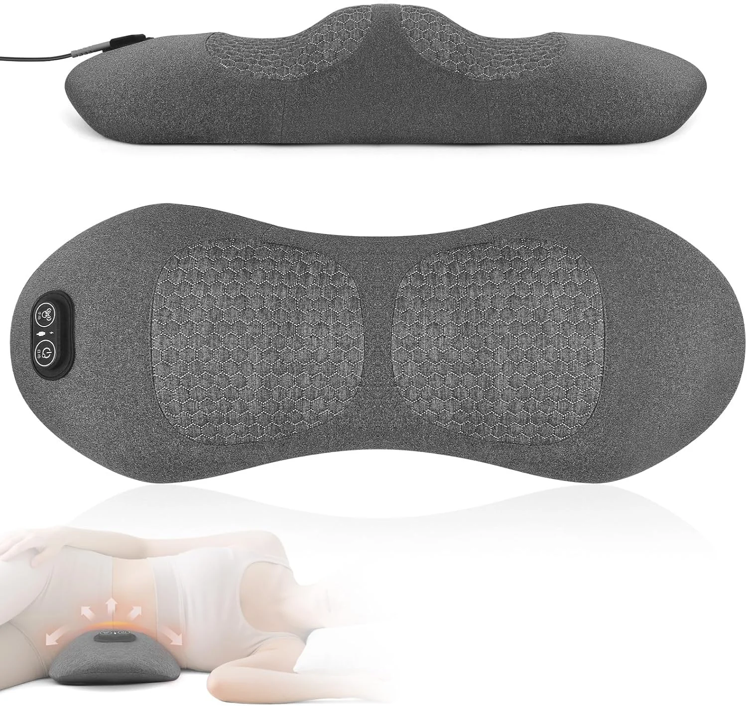3 in 1 Electric Lumbar Support Pillow with Heat, Vibration, Traction - Adjustable Smooth Spine Back Massager for Lower Back Pain