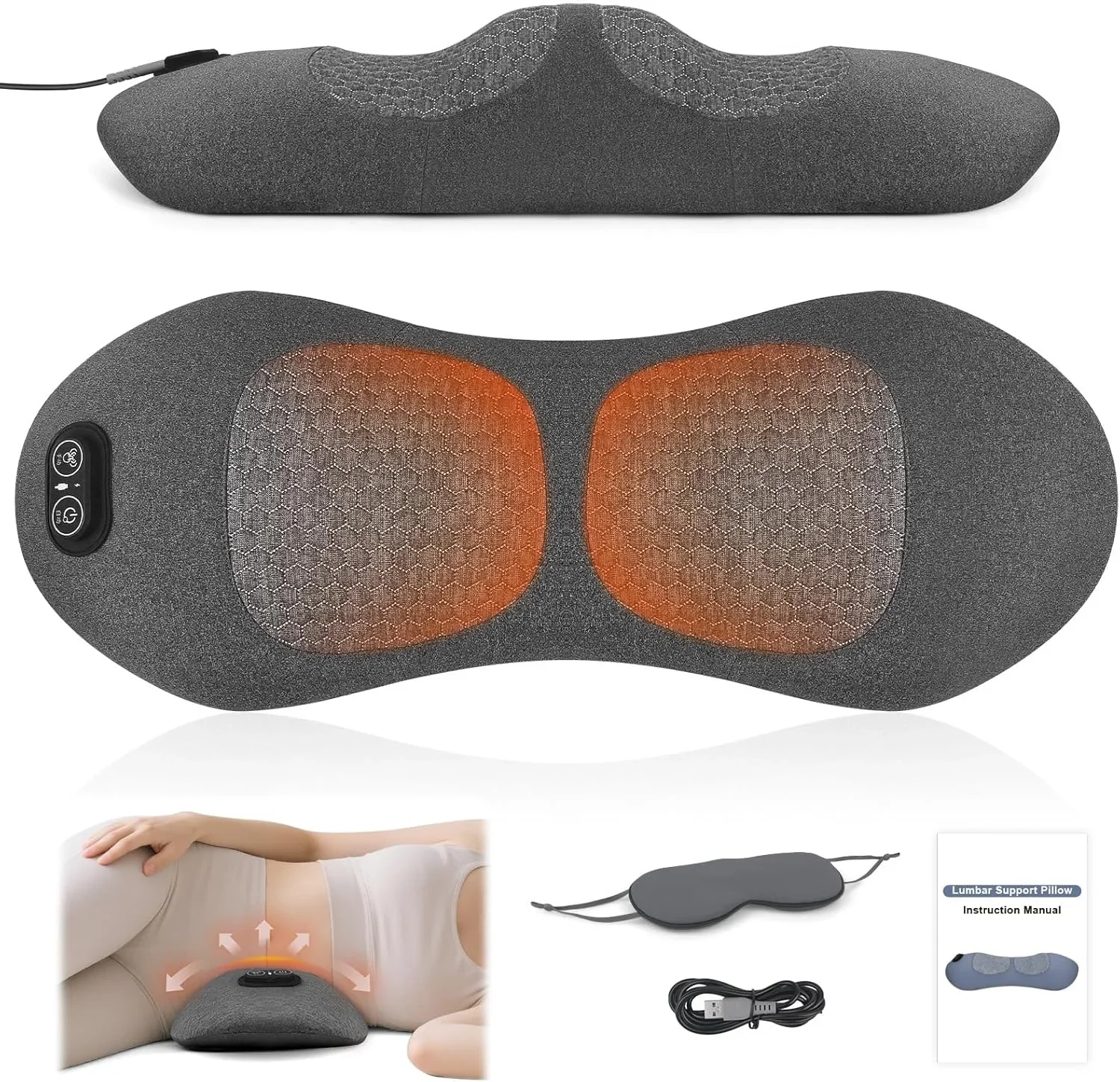 3 in 1 Electric Lumbar Support Pillow with Heat, Vibration, Traction - Adjustable Smooth Spine Back Massager for Lower Back Pain