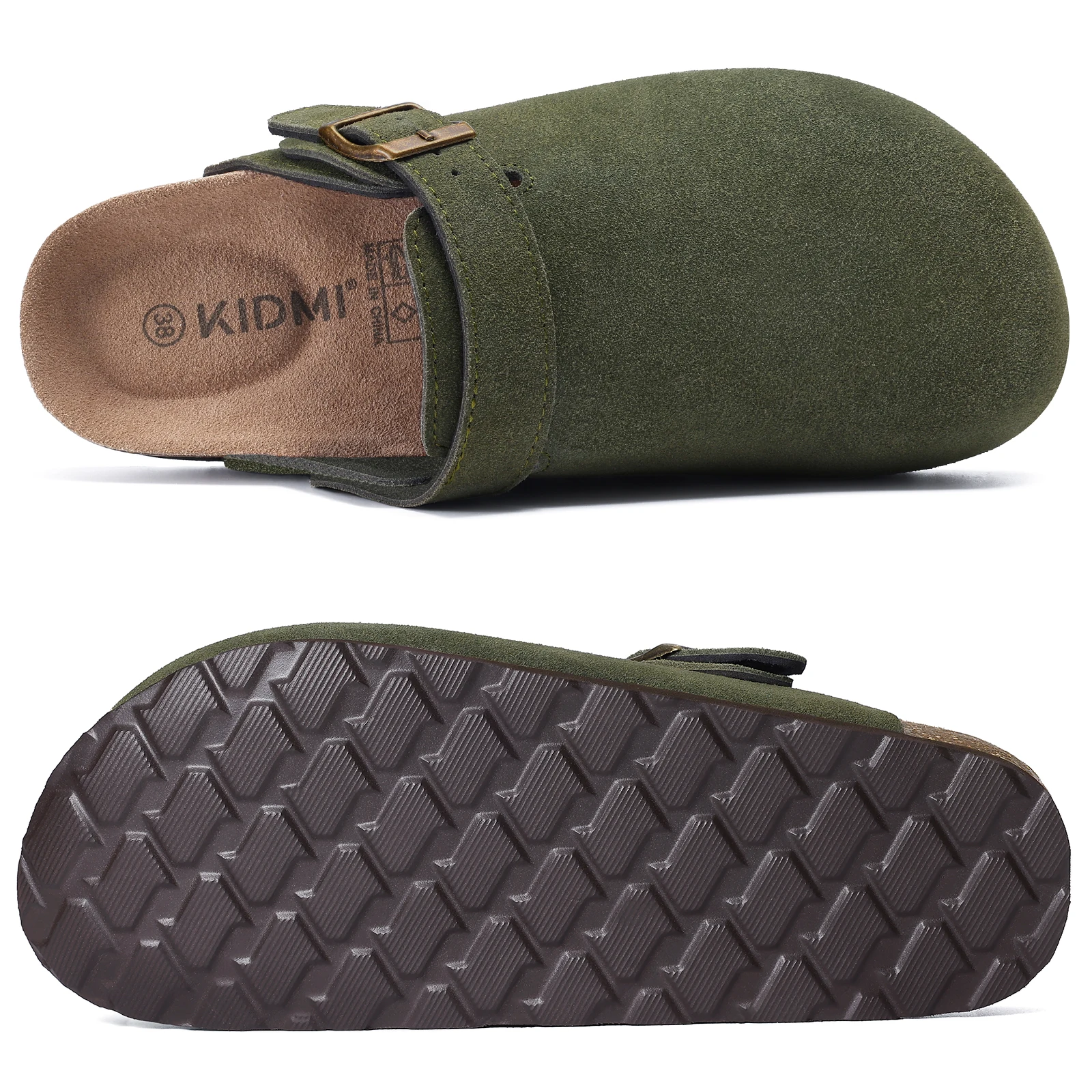 Comwarm Cow Suede Women Clogs With Adjustable Buckle Cork Footbed Leather Mules Comfort Slip on Women Slippers Summer Cork Clogs