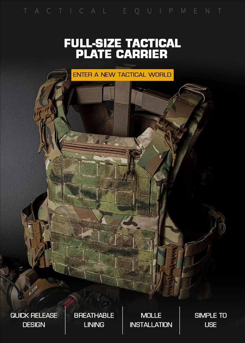 K series Plate Carrier Camo Style Full-Size Universal Ranger Green Hunting Vest Airsoft Tactical Gear with Quick-release System