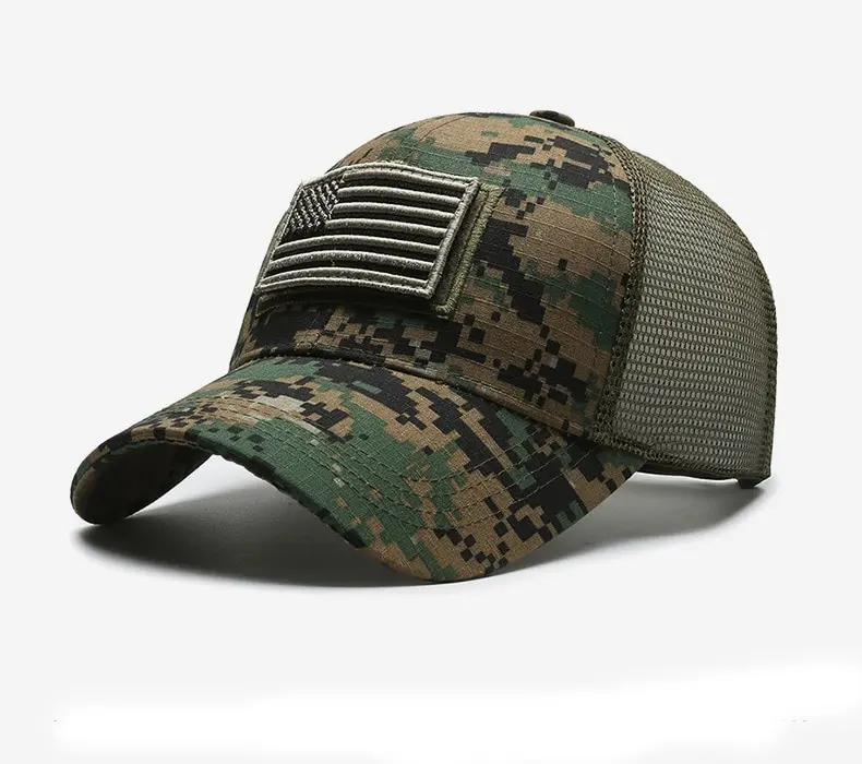American Flag Camouflage Sticker Embroidered Baseball Cap Net Hat Men Outdoor Velcro Cap