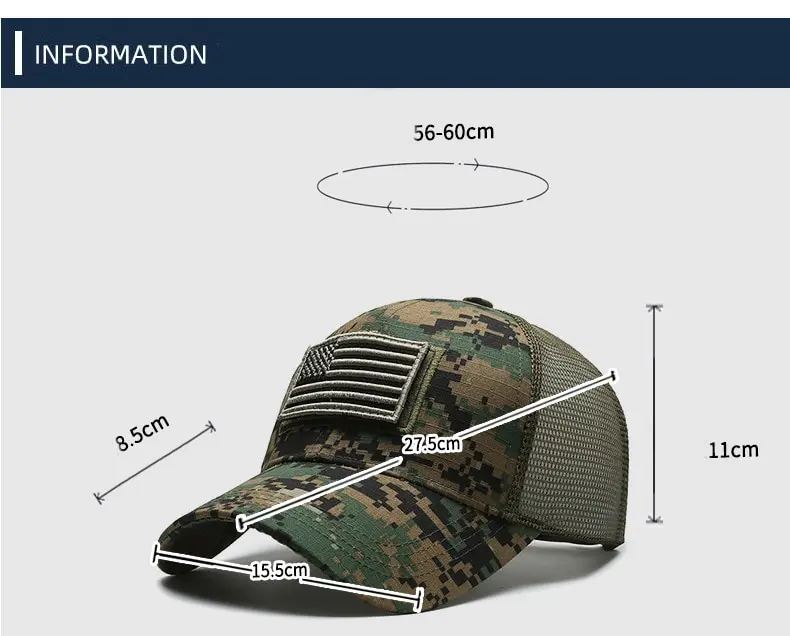 American Flag Camouflage Sticker Embroidered Baseball Cap Net Hat Men Outdoor Velcro Cap