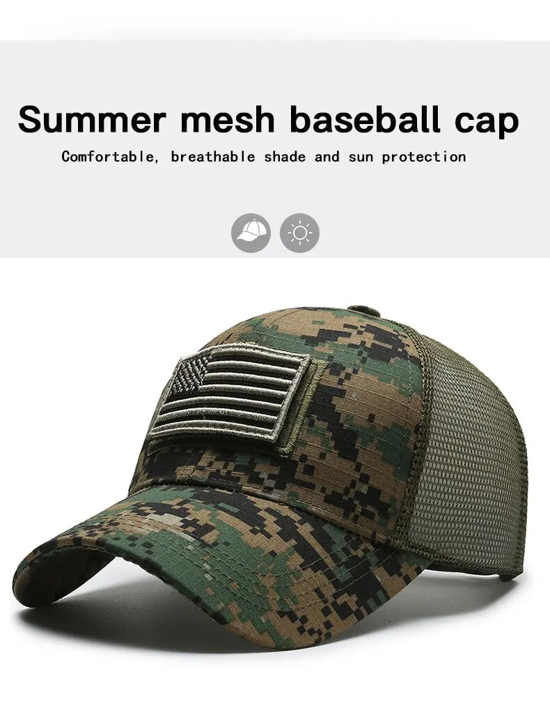 American Flag Camouflage Sticker Embroidered Baseball Cap Net Hat Men Outdoor Velcro Cap