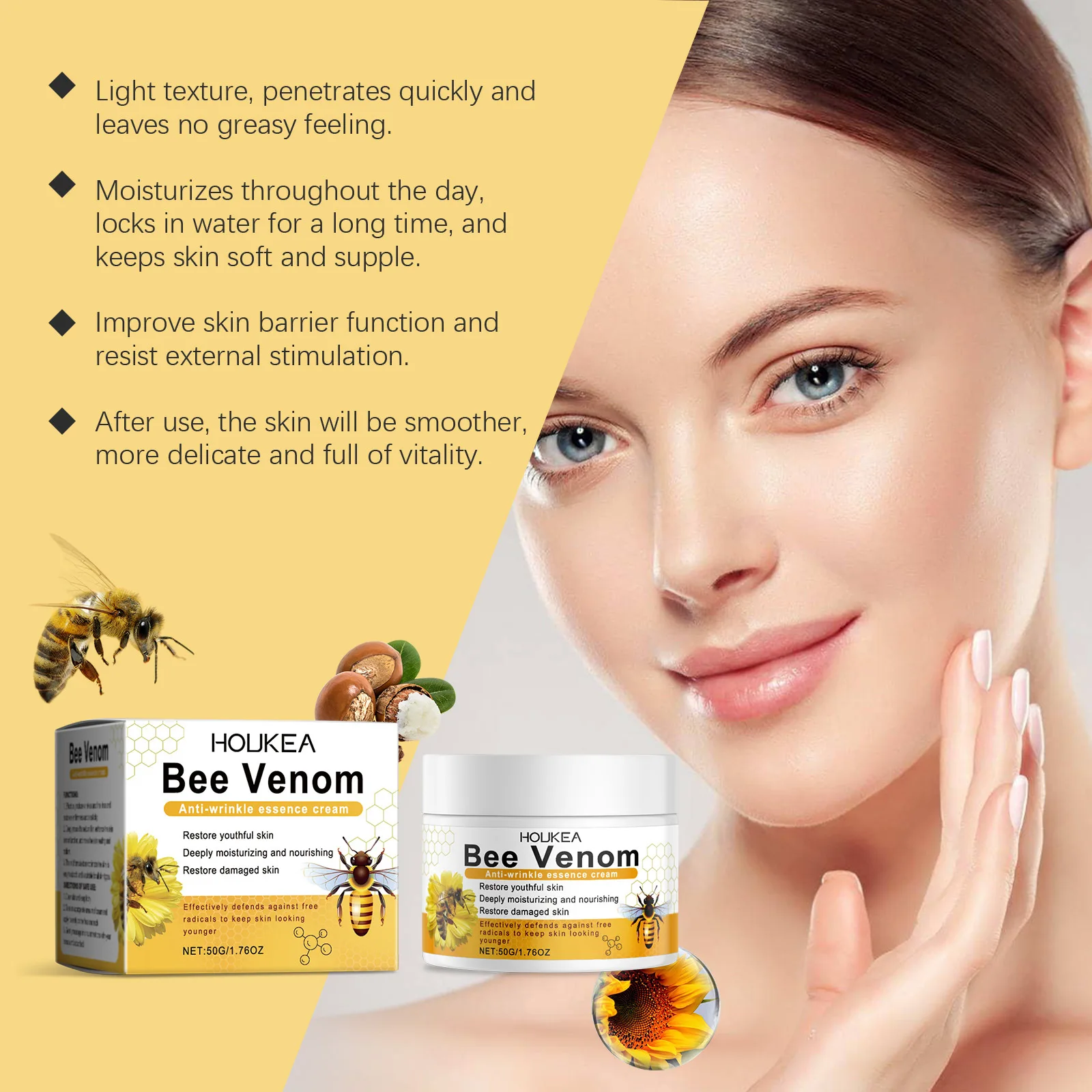 Bee Venom Essence Cream Diminishing Fine Lines Smoothing Wrinkles Fade Blemishe Anti Aging Tightening Brightening Face Serum Oil