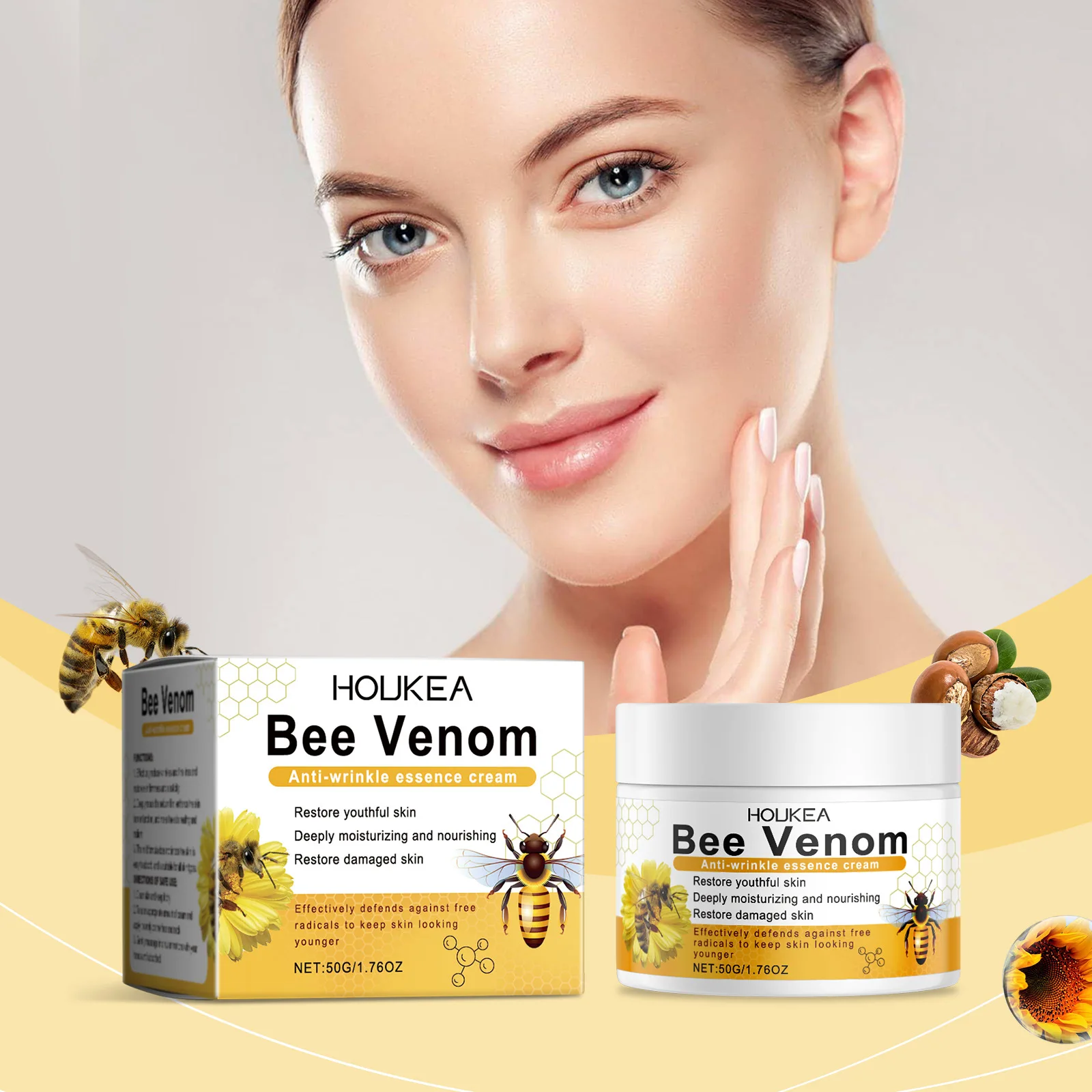 Bee Venom Essence Cream Diminishing Fine Lines Smoothing Wrinkles Fade Blemishe Anti Aging Tightening Brightening Face Serum Oil