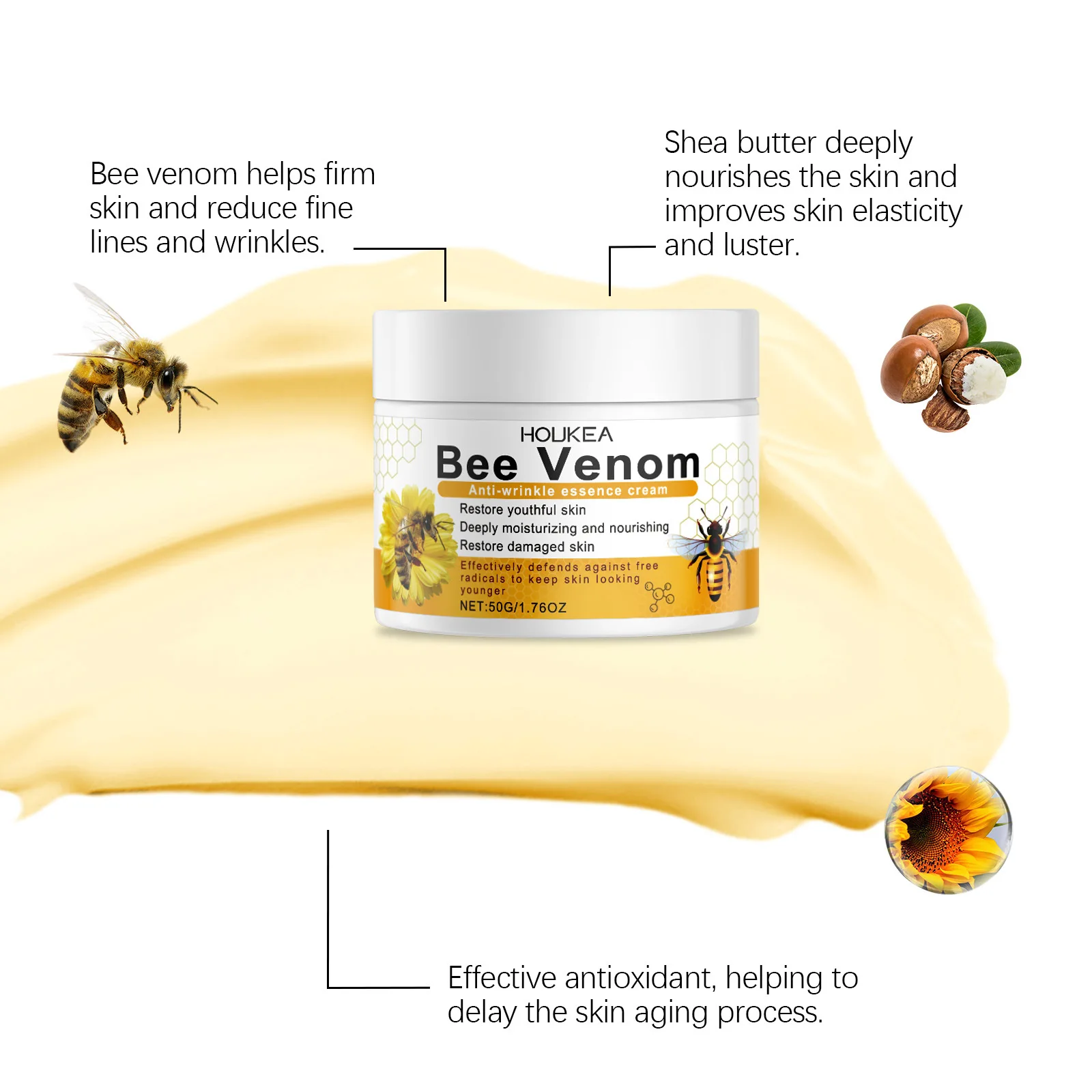 Bee Venom Essence Cream Diminishing Fine Lines Smoothing Wrinkles Fade Blemishe Anti Aging Tightening Brightening Face Serum Oil