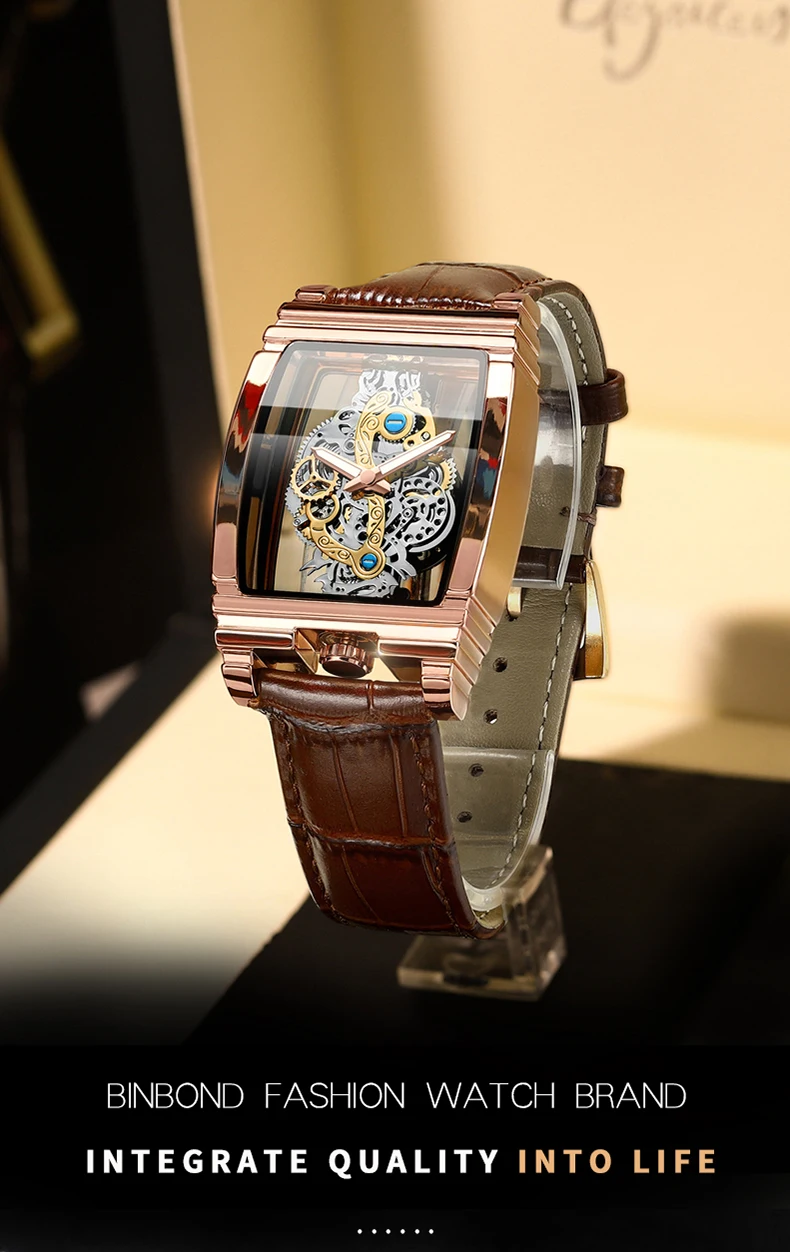 BINBOND Luxury Quartz Wristwatches For Men Luminous Waterproof Hollow-Out Men's Watch Business Sport Fashion Casual Reloj