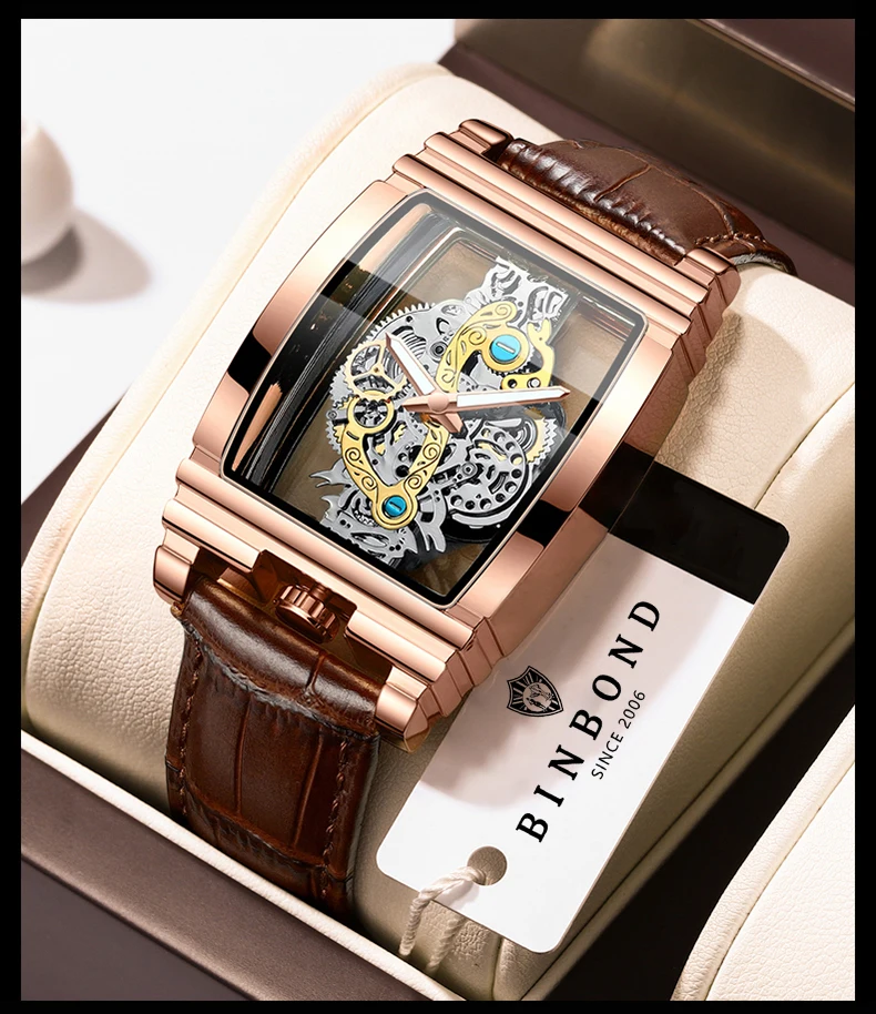 BINBOND Luxury Quartz Wristwatches For Men Luminous Waterproof Hollow-Out Men's Watch Business Sport Fashion Casual Reloj