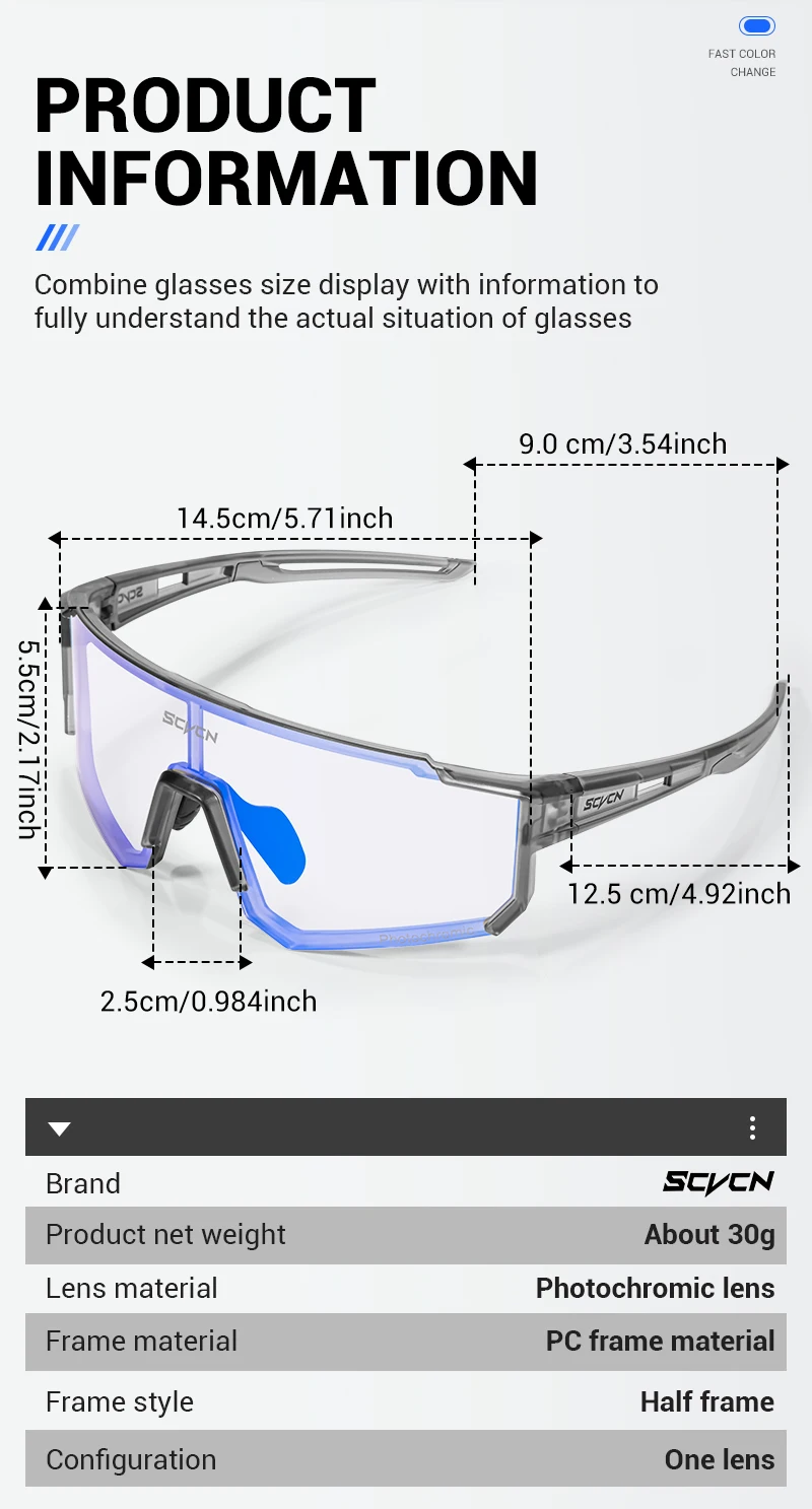 SCVCN Photochromic Sunglasses Outdoor Sports Bike Cycling Glasses Man MTB Climbing Glasses Women Driving Bicycle Eyewear New