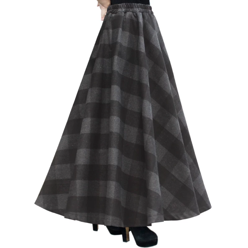 TIYIHAILEY-Women's Long Maxi Thick A-line Skirts, Elastic Waist, Plaid Woolen Skirts, Warm with Pocket, Winter, New Custom Made
