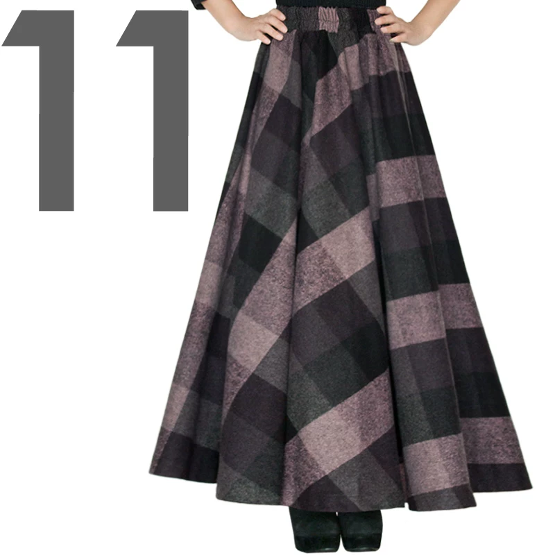 TIYIHAILEY-Women's Long Maxi Thick A-line Skirts, Elastic Waist, Plaid Woolen Skirts, Warm with Pocket, Winter, New Custom Made
