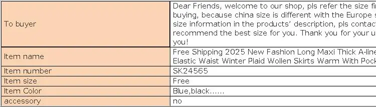 TIYIHAILEY-Women's Long Maxi Thick A-line Skirts, Elastic Waist, Plaid Woolen Skirts, Warm with Pocket, Winter, New Custom Made