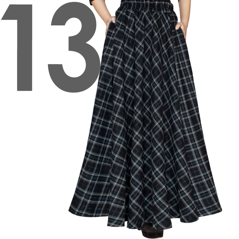 TIYIHAILEY-Women's Long Maxi Thick A-line Skirts, Elastic Waist, Plaid Woolen Skirts, Warm with Pocket, Winter, New Custom Made