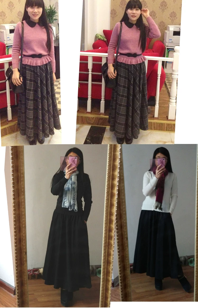 TIYIHAILEY-Women's Long Maxi Thick A-line Skirts, Elastic Waist, Plaid Woolen Skirts, Warm with Pocket, Winter, New Custom Made