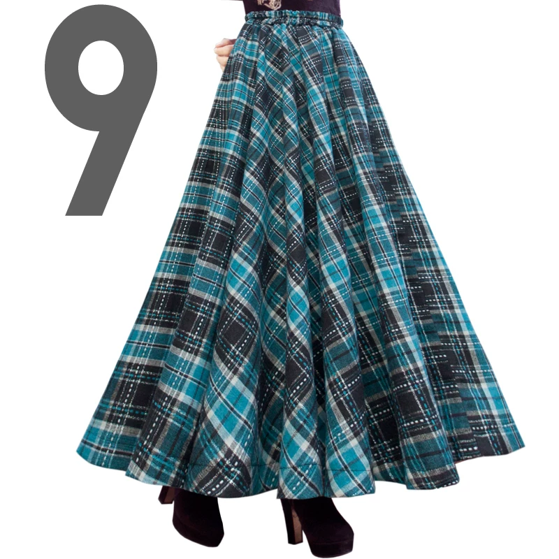 TIYIHAILEY-Women's Long Maxi Thick A-line Skirts, Elastic Waist, Plaid Woolen Skirts, Warm with Pocket, Winter, New Custom Made