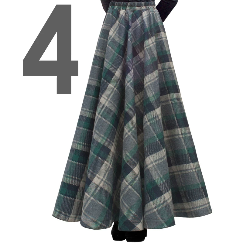 TIYIHAILEY-Women's Long Maxi Thick A-line Skirts, Elastic Waist, Plaid Woolen Skirts, Warm with Pocket, Winter, New Custom Made