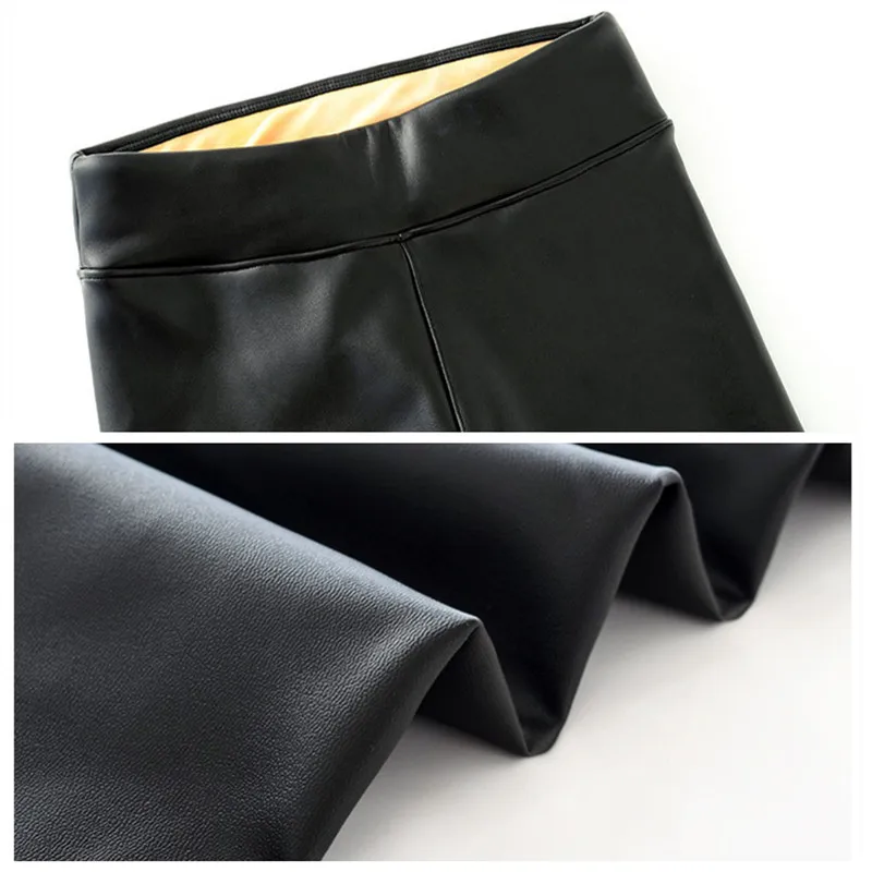 Winter Leather For Women Fleeces Warm Thicken Pencil Pants High Waist PU Skinny Leggings Female Fall Trousers Customized Skirts
