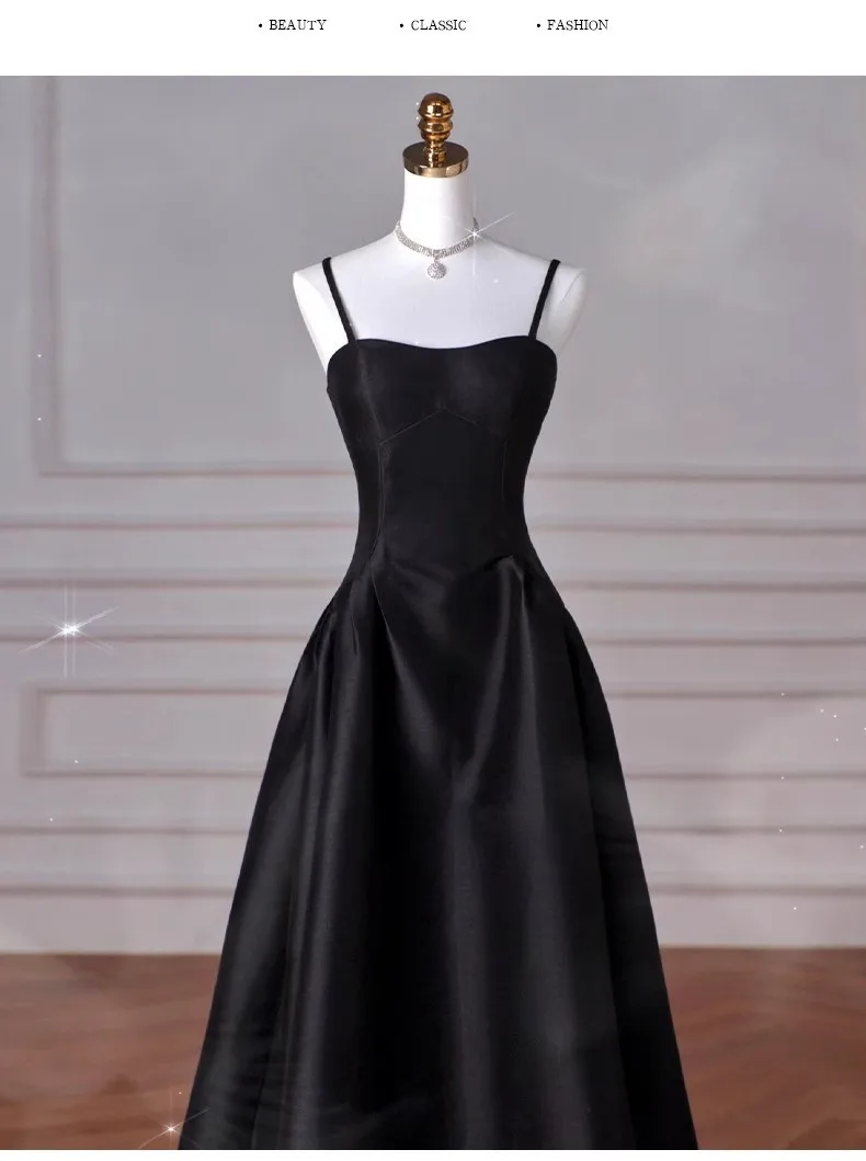 French Strapping Dress Tiktok 2026new French Black Suspender Slim Dress Student Art Examination Banquet High Waist Evening Dress