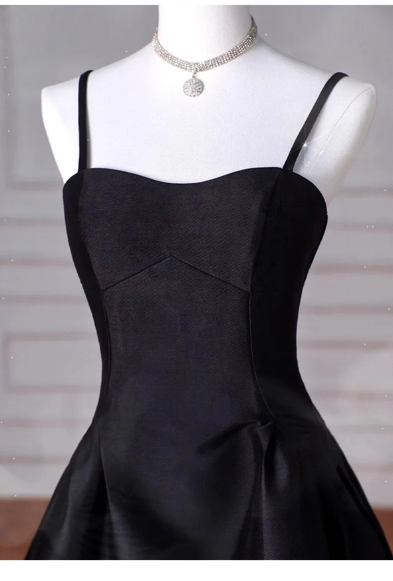 French Strapping Dress Tiktok 2026new French Black Suspender Slim Dress Student Art Examination Banquet High Waist Evening Dress