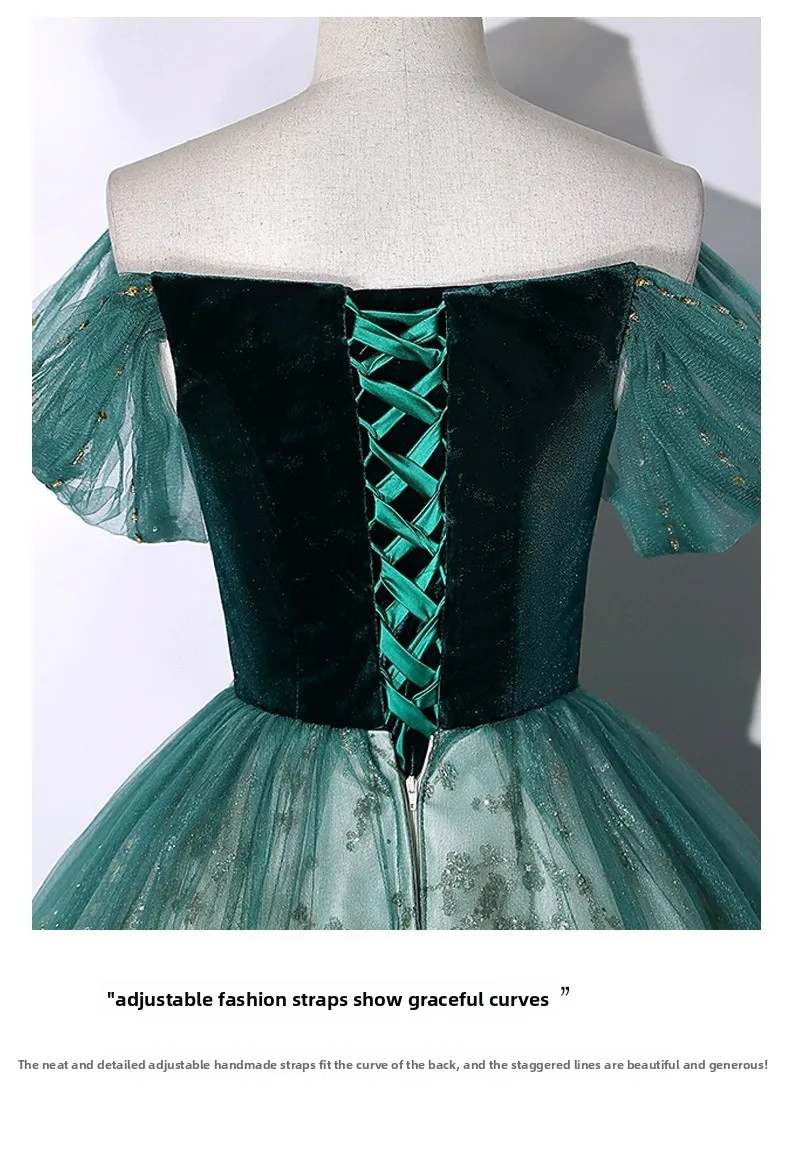 2026 Vocal Art Exam, Piano Performance, bel canto Solo Performance Dress, Ink Green Velvet Fashion Evening Dress, Female Host