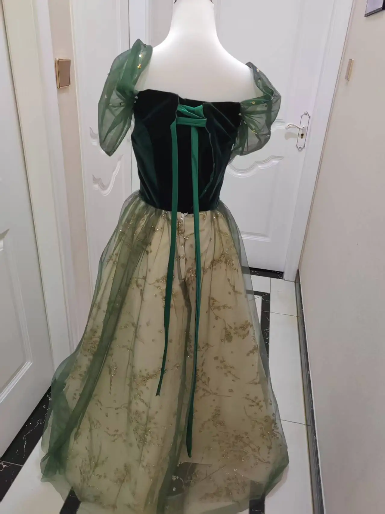 2026 Vocal Art Exam, Piano Performance, bel canto Solo Performance Dress, Ink Green Velvet Fashion Evening Dress, Female Host