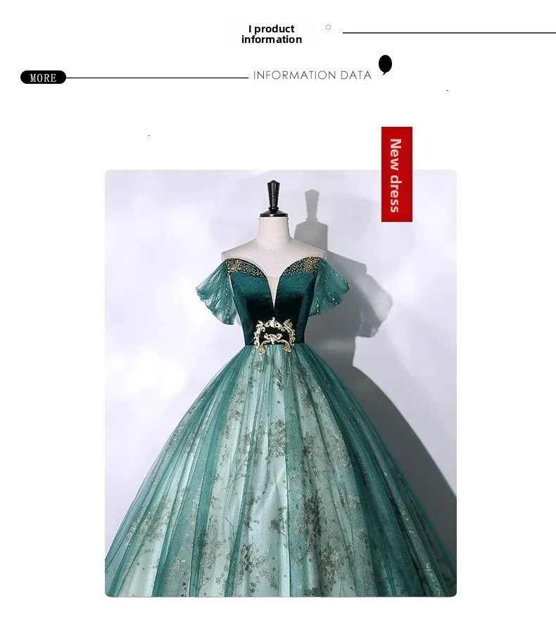 2026 Vocal Art Exam, Piano Performance, bel canto Solo Performance Dress, Ink Green Velvet Fashion Evening Dress, Female Host