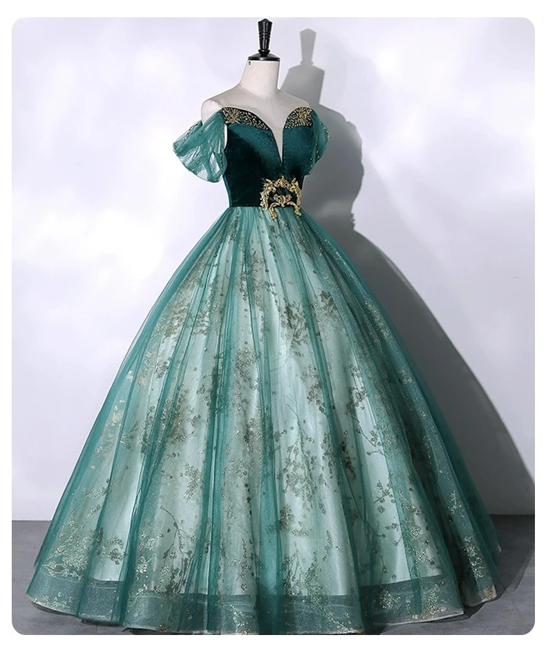 2026 Vocal Art Exam, Piano Performance, bel canto Solo Performance Dress, Ink Green Velvet Fashion Evening Dress, Female Host