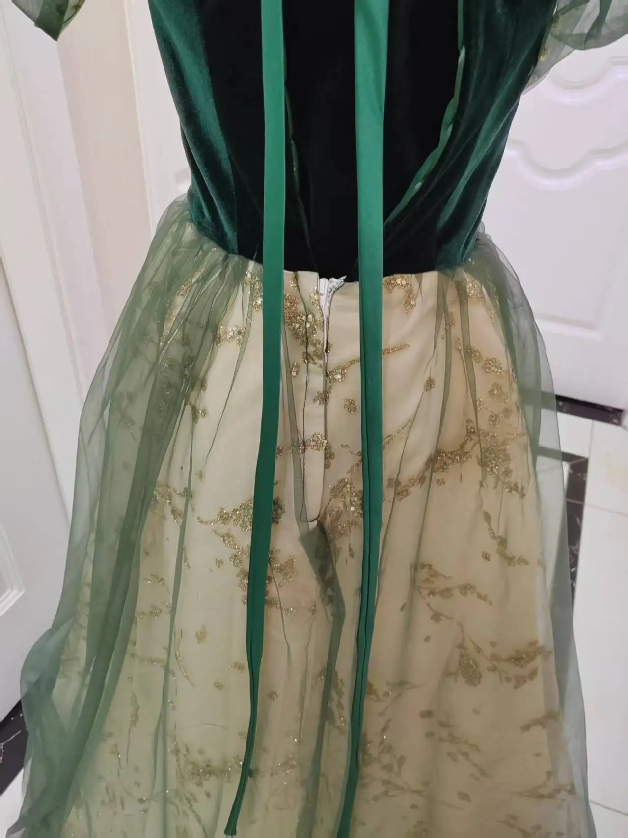 2026 Vocal Art Exam, Piano Performance, bel canto Solo Performance Dress, Ink Green Velvet Fashion Evening Dress, Female Host
