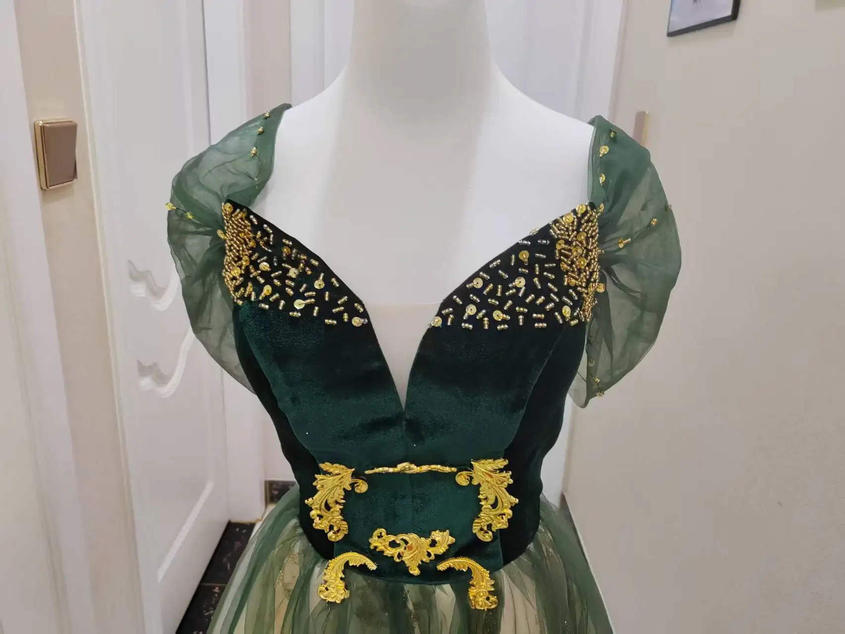 2026 Vocal Art Exam, Piano Performance, bel canto Solo Performance Dress, Ink Green Velvet Fashion Evening Dress, Female Host