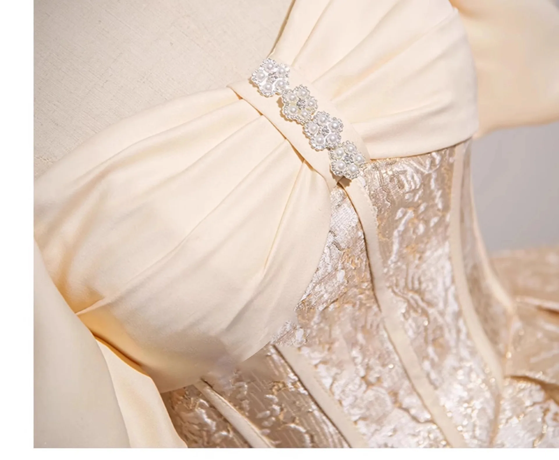Champagne French Engagement Toast Dress, Bride's Evening Gown, Women's New High-end One Shoulder Coming of Age Princess Dress